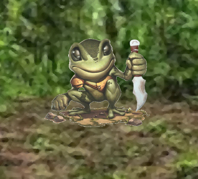 <lora:Fallen Angel:1.0> <lora:Kyoot:1.0> <lora:5E:1.0> <lora:Showcase:1.0> <lora:Aeon Fantasy:1.0> A little frog-like humanoid with a bone d...