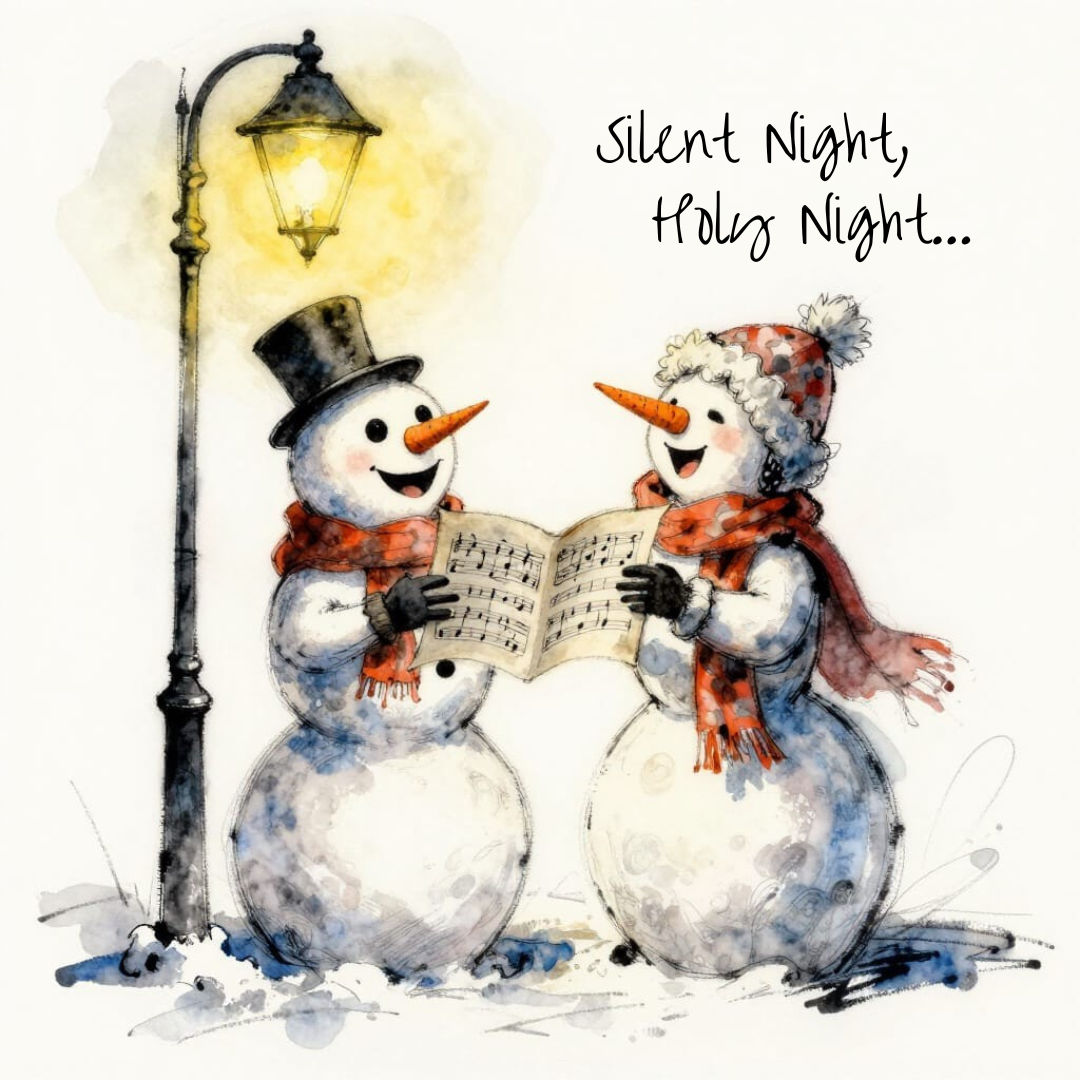 Snowman and snowwoman are singing together