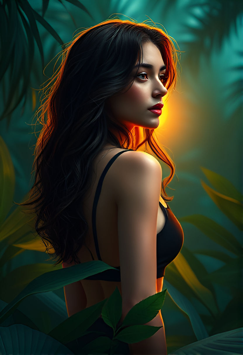 tropical jungle in golden light