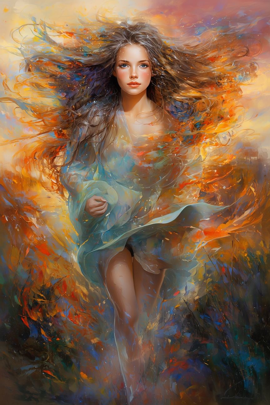 Running barefoot through a misty meadow at sunrise