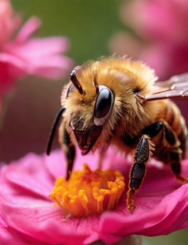 cyberpunk bee intricate mech details, ground level shot, 8K resolution, Cinema 4D, Behance HD, polished metal, Unreal Engine 5, rendered in...