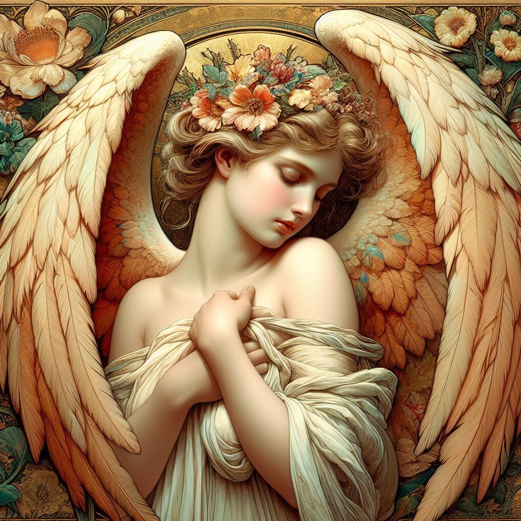 Glass image of a beautiful woman with wings