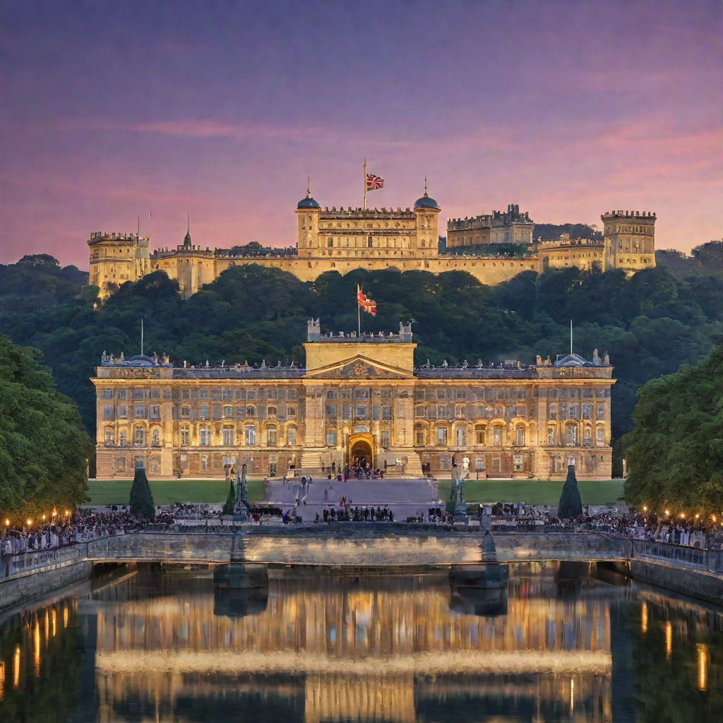 Generate an evocative portrayal of the royal family's birthdays against the backdrop of iconic landmarks and landscapes associated with thei...