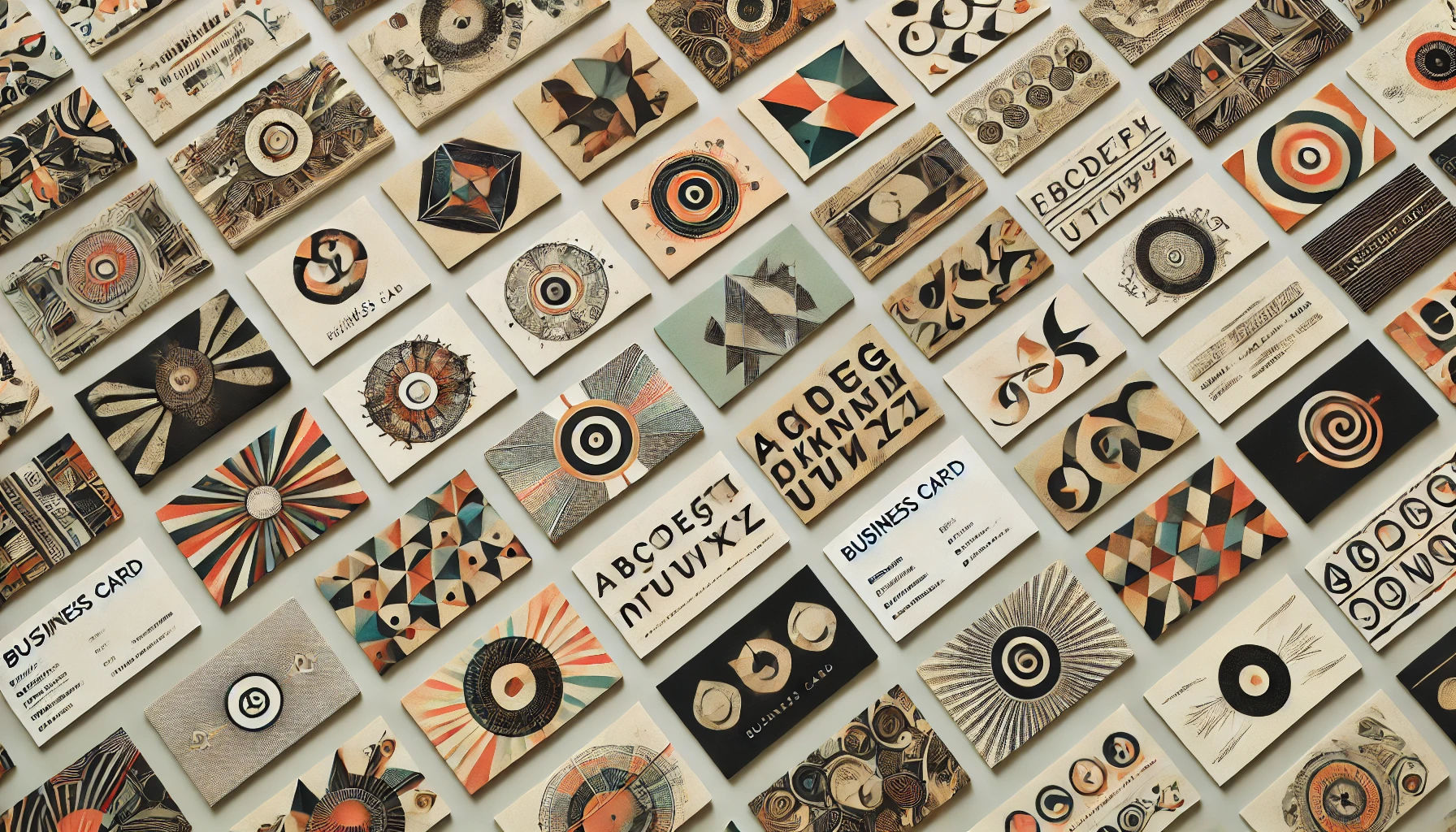 "A visually striking collage made up of dozens of business cards