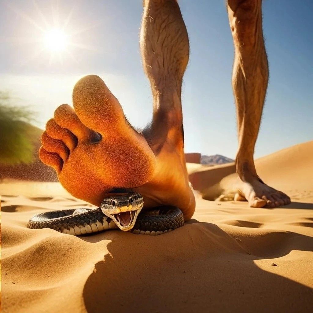 Man steps barefoot on snake - from https://telegra.ph/Commentary-on-the-Book-of-Revelation-by-John-07-07