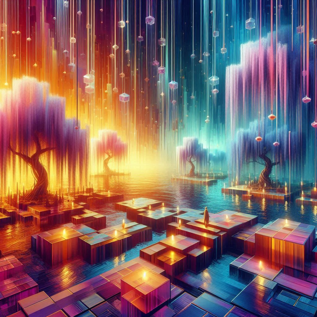 bright vibrant Crystal clear jazzy empty collective communal Ethereal Corporate Mormon lounge with weeping willows