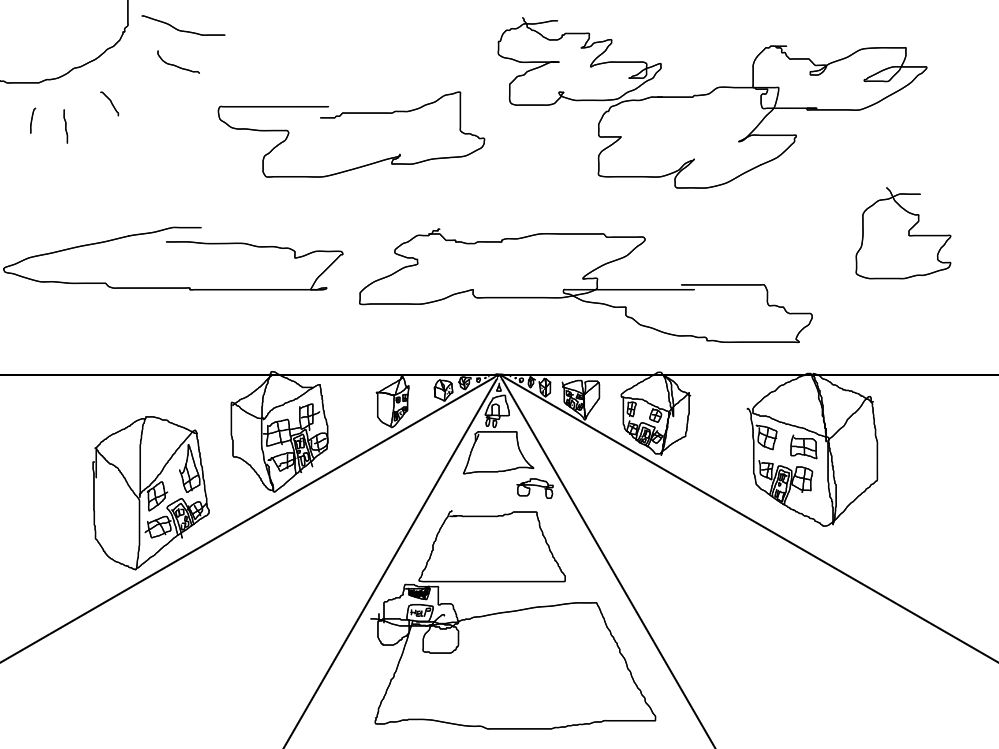 an infinite neighborhood of houses with all lights off and cars that stretch.