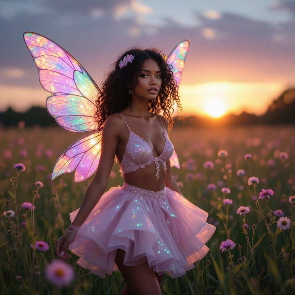 Flutuar pelo campo como se estivesse voando, com um sorriso no rosto e fazer um coração com a mão