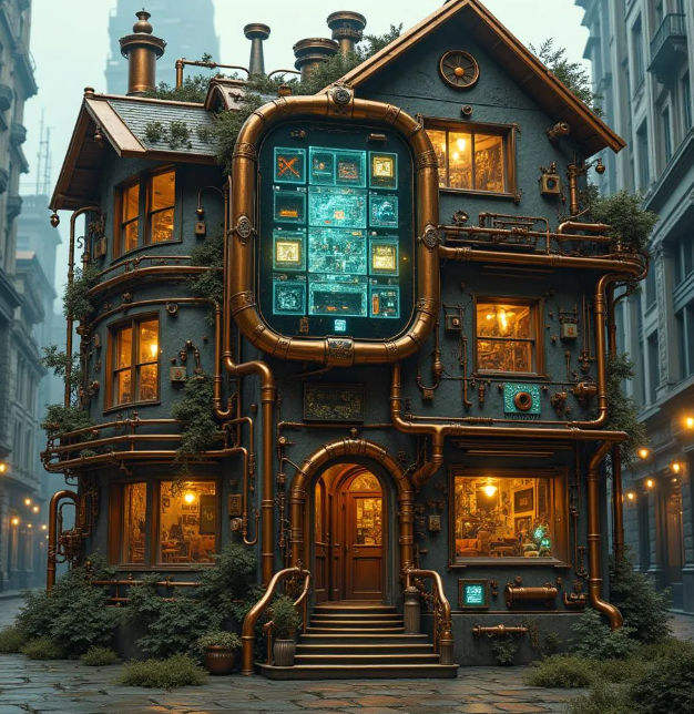 alchemist cyber computer futuristic chemistry flying cars skyscrapers green black white pink diamond stars nightsky mushrooms apocalypse cle...