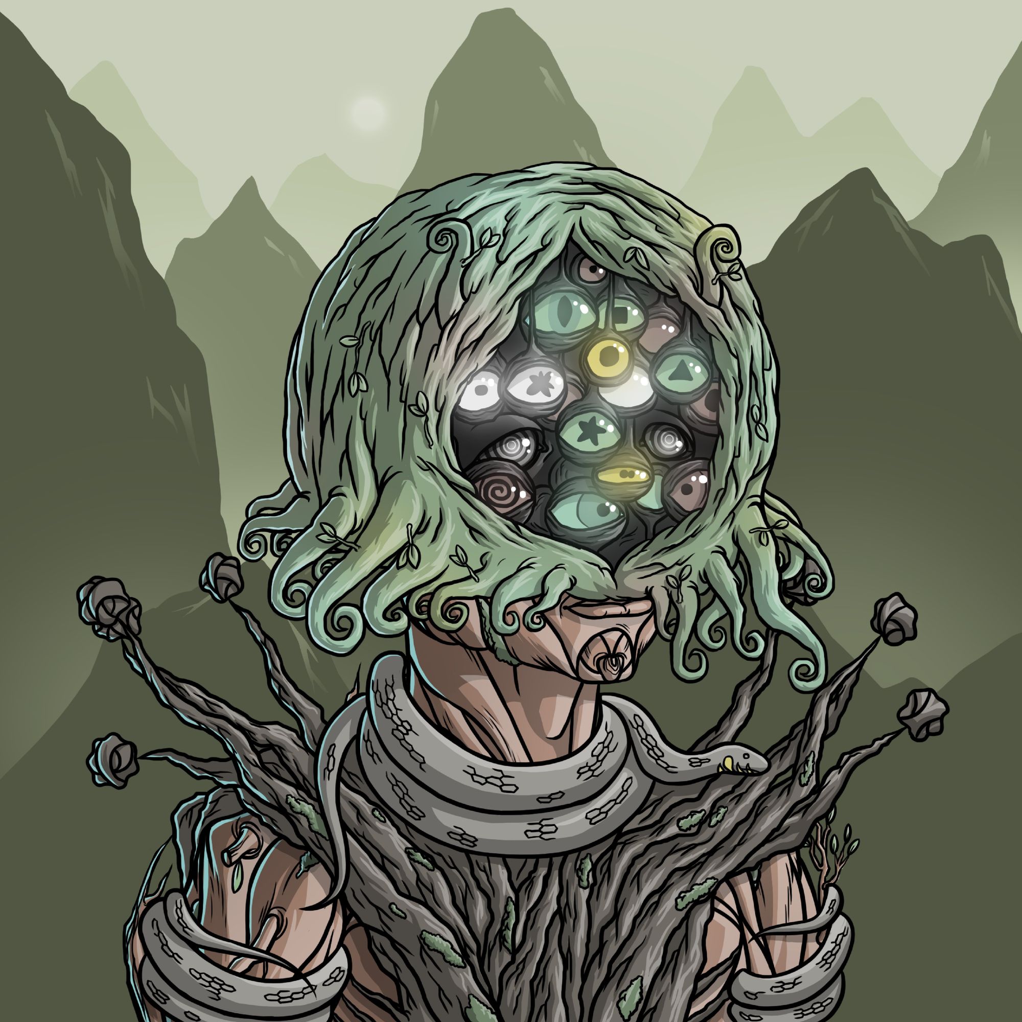 ghost cybernetic cyber technology alchemy dog over the stars surrounded by triangle ufos blacklight glow in the dark neon holographic among...