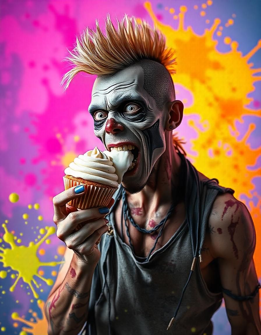 a cupcake bursting with colorful sprinkles and a vibrant liquid filling full of colors. Hyperrealistic, splash art, concept art, mid shot, i...