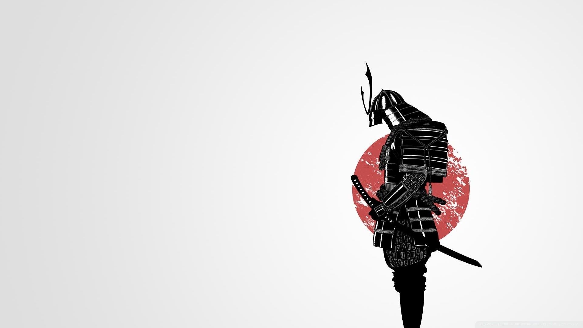 minimal image, pensive samurai figure against a black background with a far away sakura tree