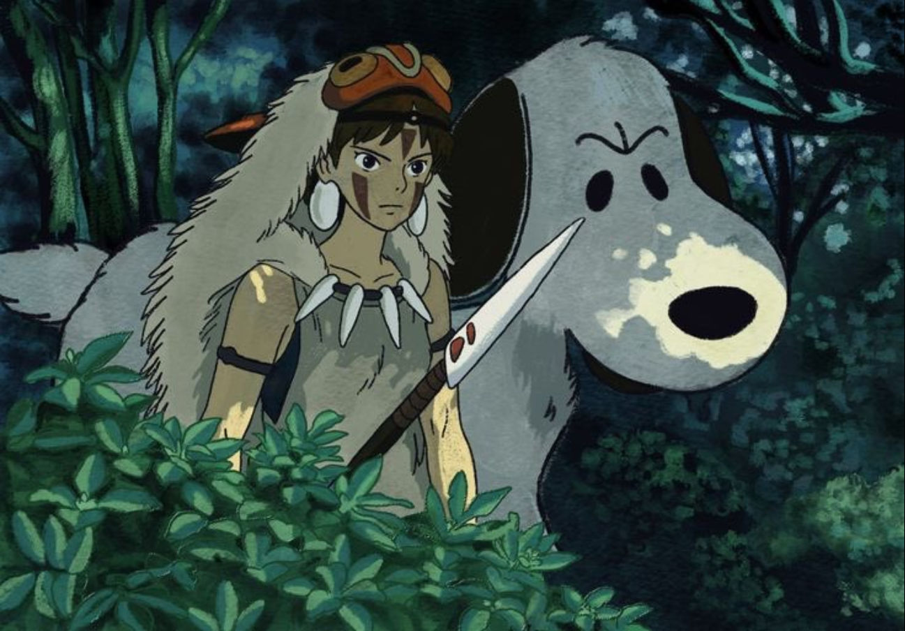 Savage girl with machine gun standing next to a large cartoon bunny