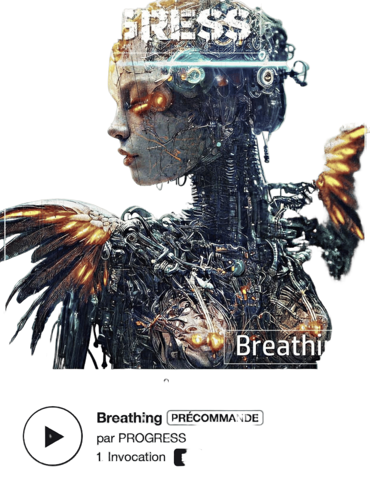 Design a female robot, she is crying in the front, but in the back ground there is a city destroyed, that’s thé idea but do a minimalist des...