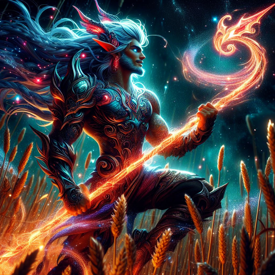 full body Iridescent shiny wet bioluminescent handsome muscles pixie warrior long braided hair, glowing tattoos, perfect features, large det...