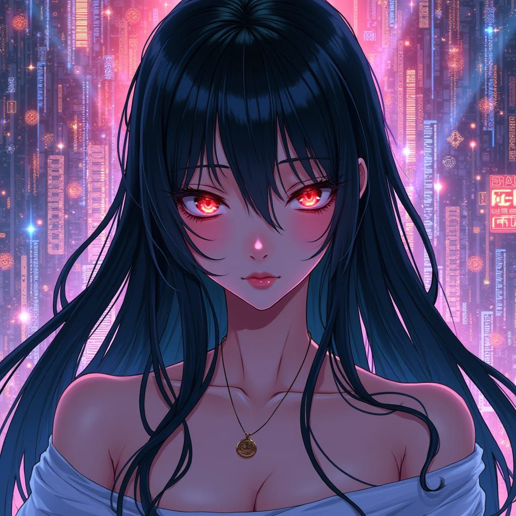 anime girl neon lights cyber image
