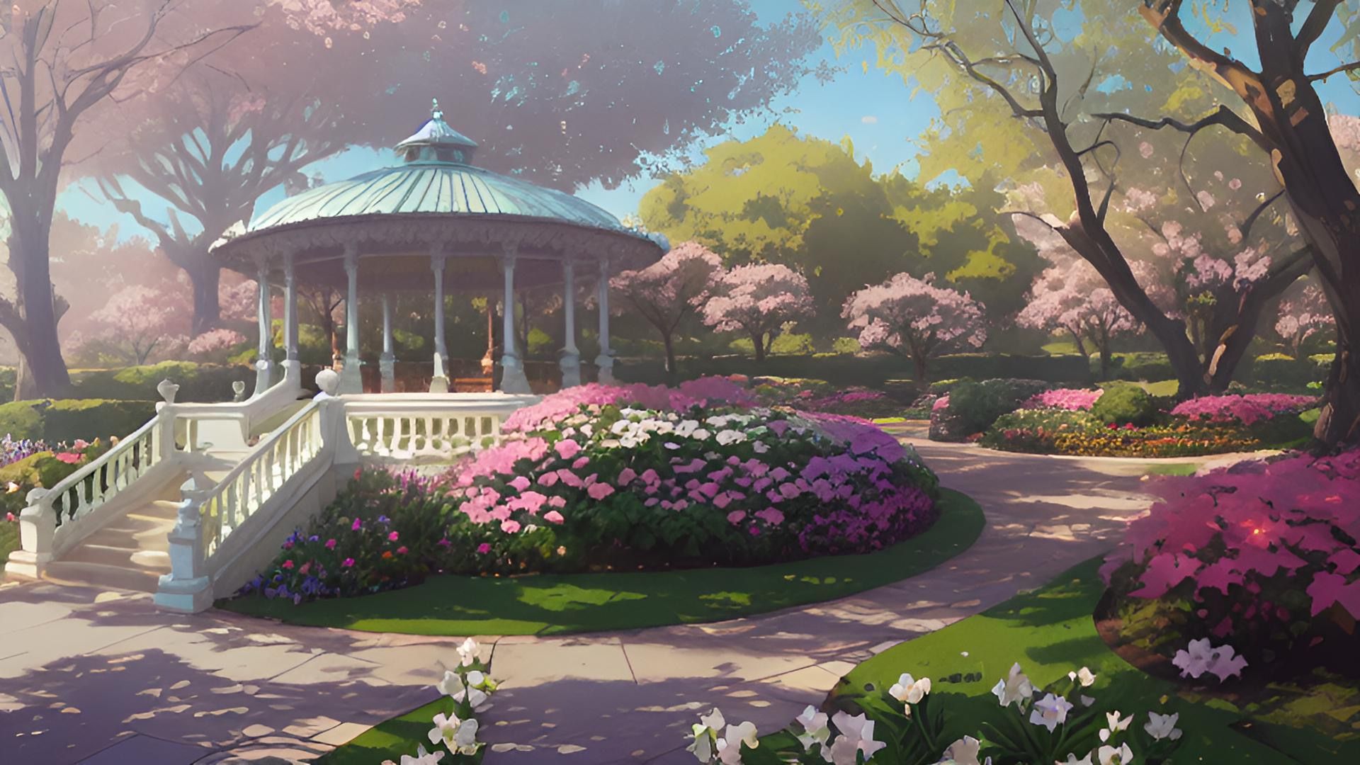 A garden park with trees and flowers. intricate details, HDR, beautifully shot, hyperrealistic, sharp focus, 64 megapixels, perfect composit...