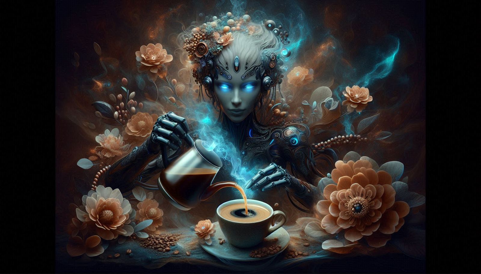 Cyborg, créature Femme prépare un café_034