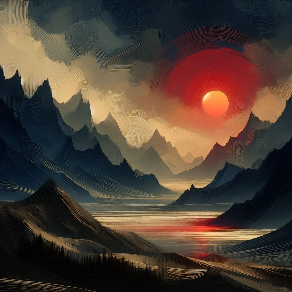 In the hush between peaks and dusk, the sun bled softly into silence as if the mountains_026