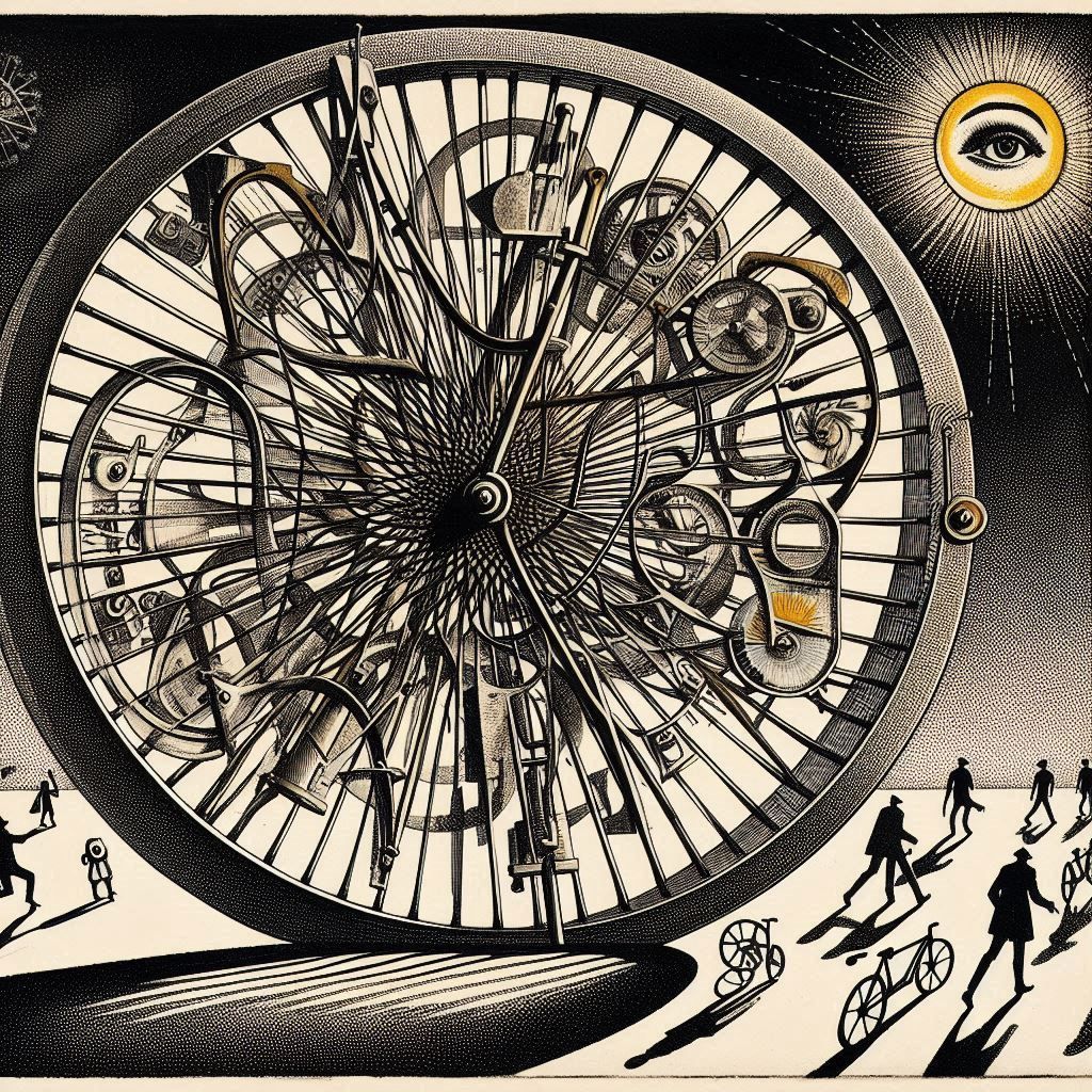 roue de bicyclette, en 1967, à la façon de MARCEL DUCHAMP (1875-1963)_