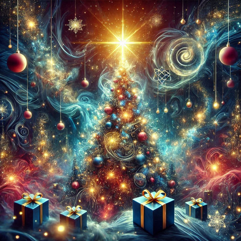 La nuit de Noël nous amenant aux formes de la lumière. sapins cadeaux et boules scintillantes #digitalpainting #art #painting #dreams #mystère #surréaliste #Abstrait_