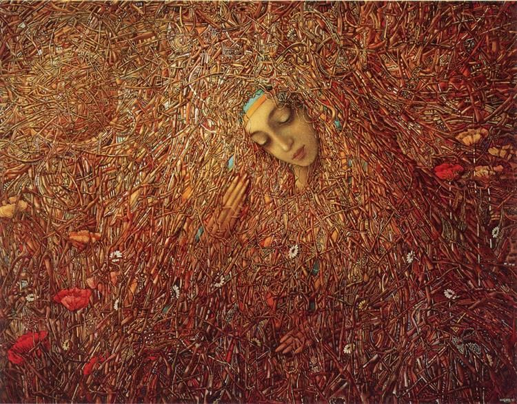 Artofit, en 1936, peinture surréaliste, style réaliste magique, peinture à l'huile sur toile tendue, à la façon d' Ivan Marchuk 