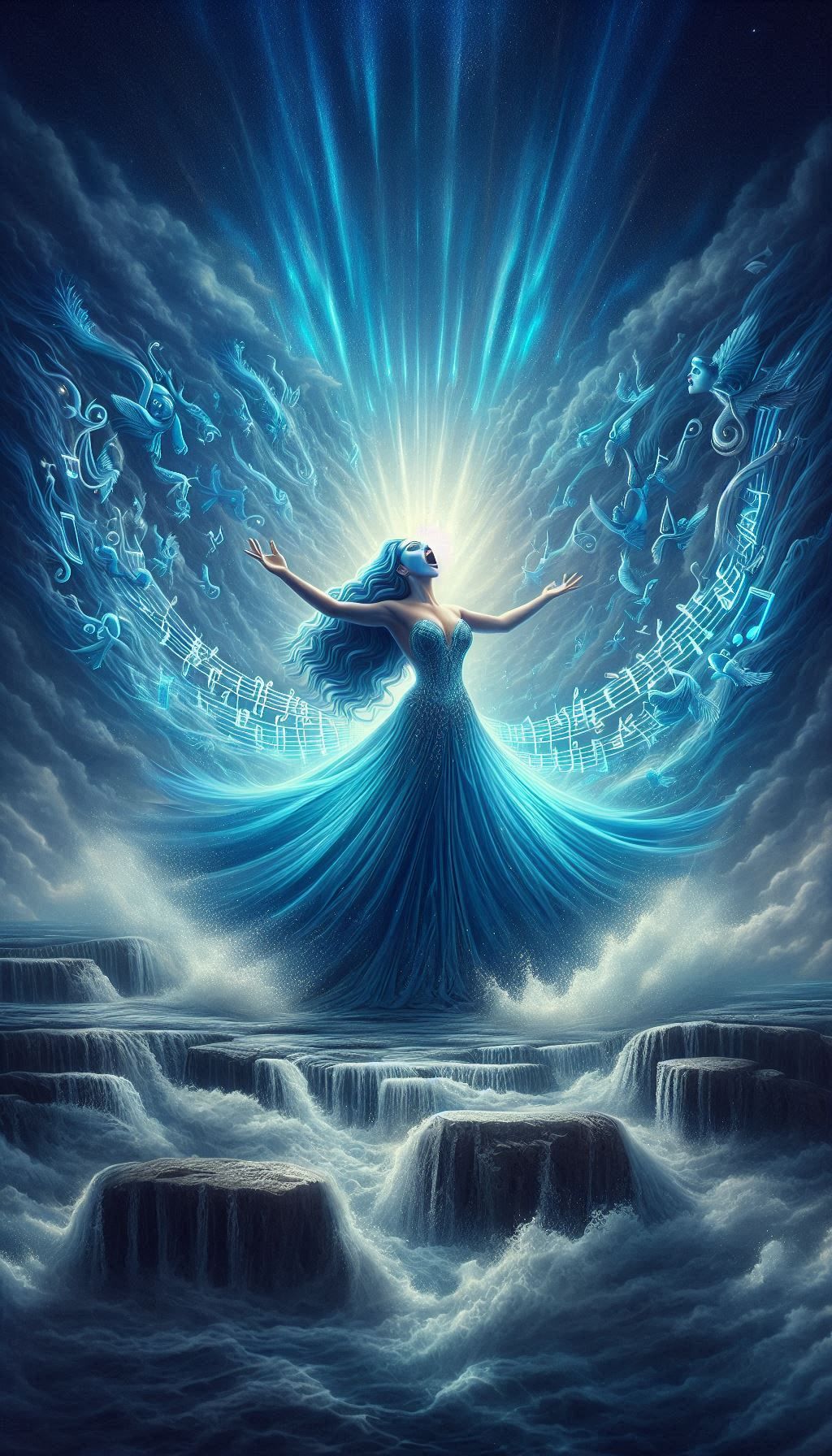 Le Cinquième Elément (La Diva) en longue robe bleue_039