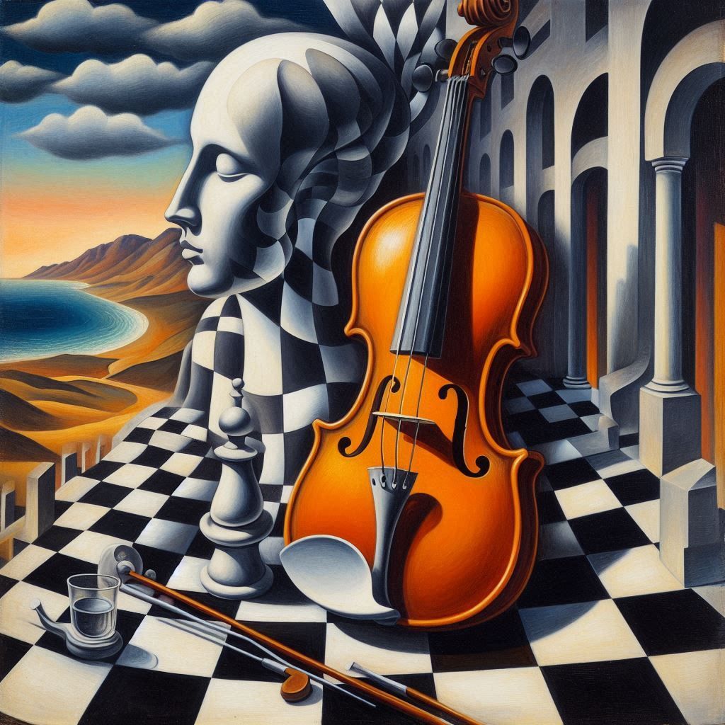 Rubis er diamants Collection particulière, en 1913, peinture surréaliste et onirique huile sur toile,  à la façon de Juan Gris, exposé à Musée d’art de Philadelphie_