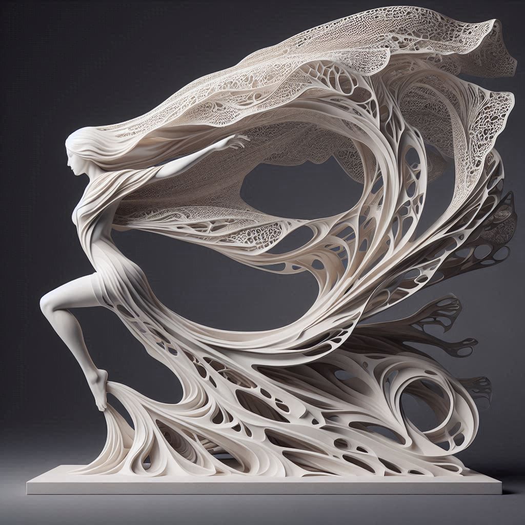 This sculpture serves as a remarkable representation of modern art. Its finely crafted surface and fluid, organic shapes_025