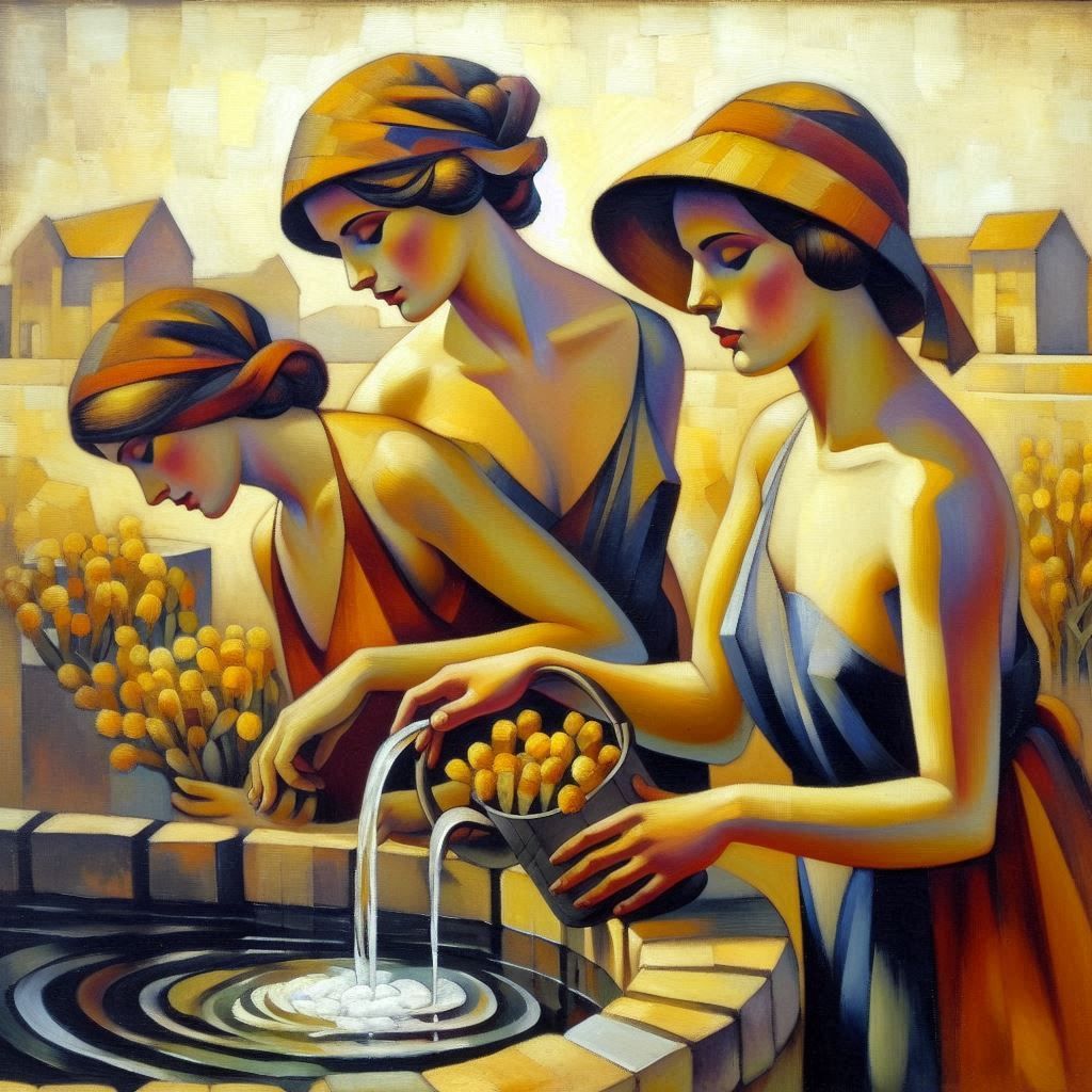 Femmes à la fontaine, en 1926, Oil on canvas.  #jean souverbie #art #painting #oil painting #modern art #surréaliste #oil on canvas_