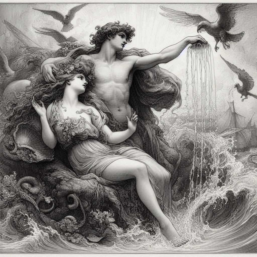 Herbert Cole - Perseus and Andromeda, en 1932.  #Herbert Cole #Perseus and Andromeda #Andromeda #art #dibuix #gravat #Orfeu #Herbert Cole #