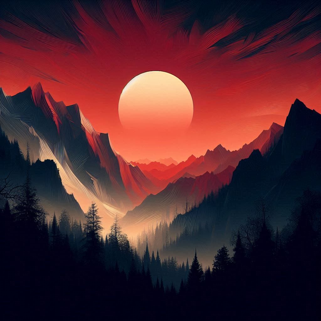 In the hush between peaks and dusk, the sun bled softly into silence as if the mountains_025