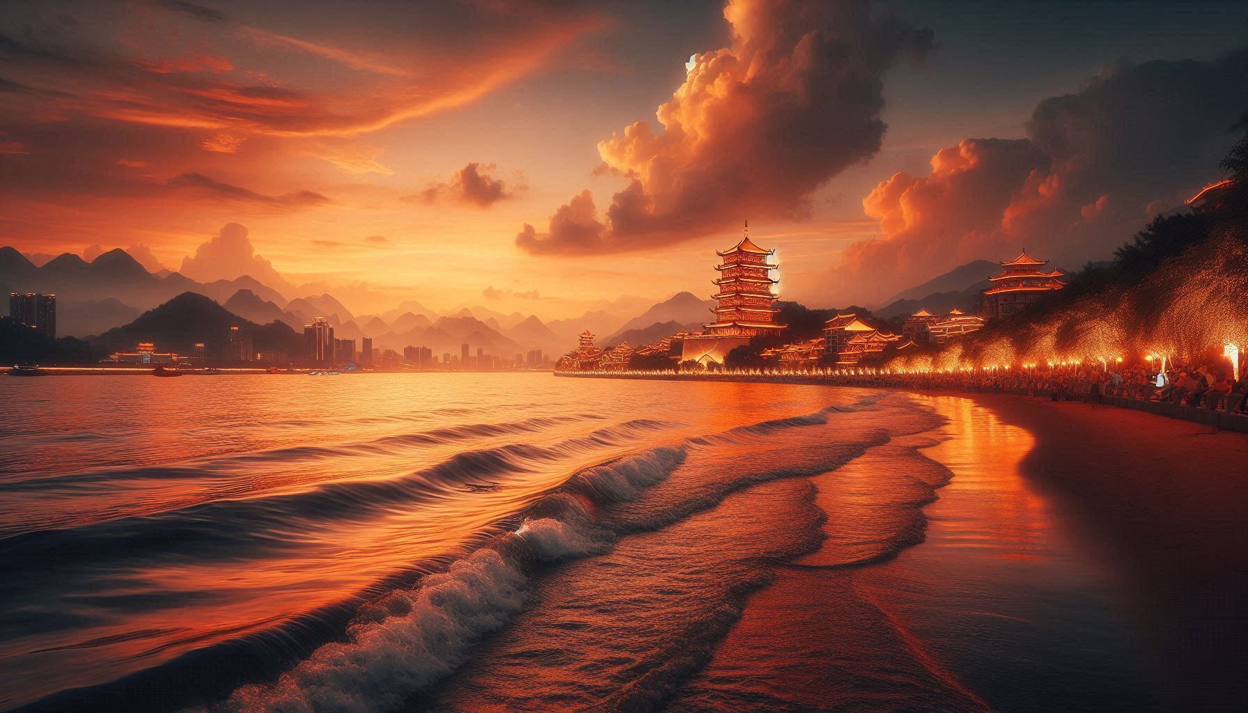 Zhaoqing les vagues de la rivière de l'Ouest caressent la berge de la tour de la dynastie Song_025