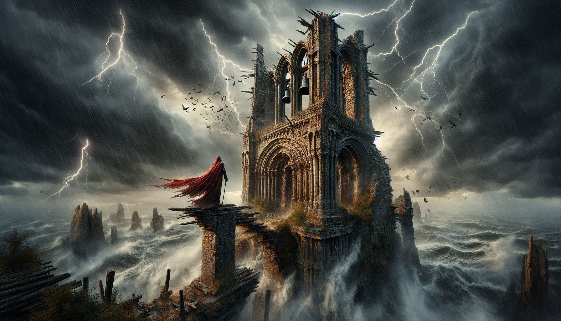 Tempête_Une peinture à l'huile tempétueuse représentant une silhouette solitaire_024