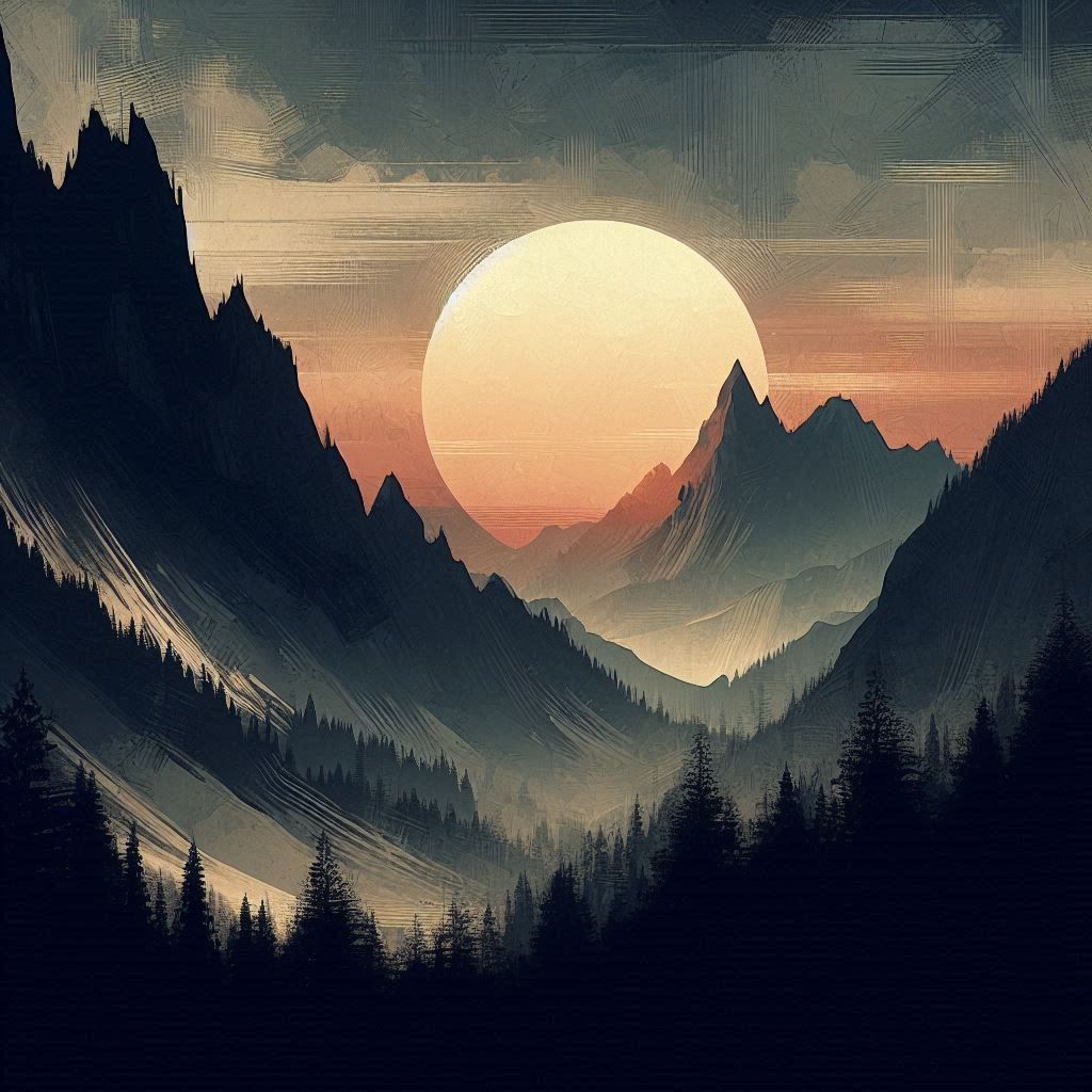 In the hush between peaks and dusk, the sun bled softly into silence as if the mountains_023