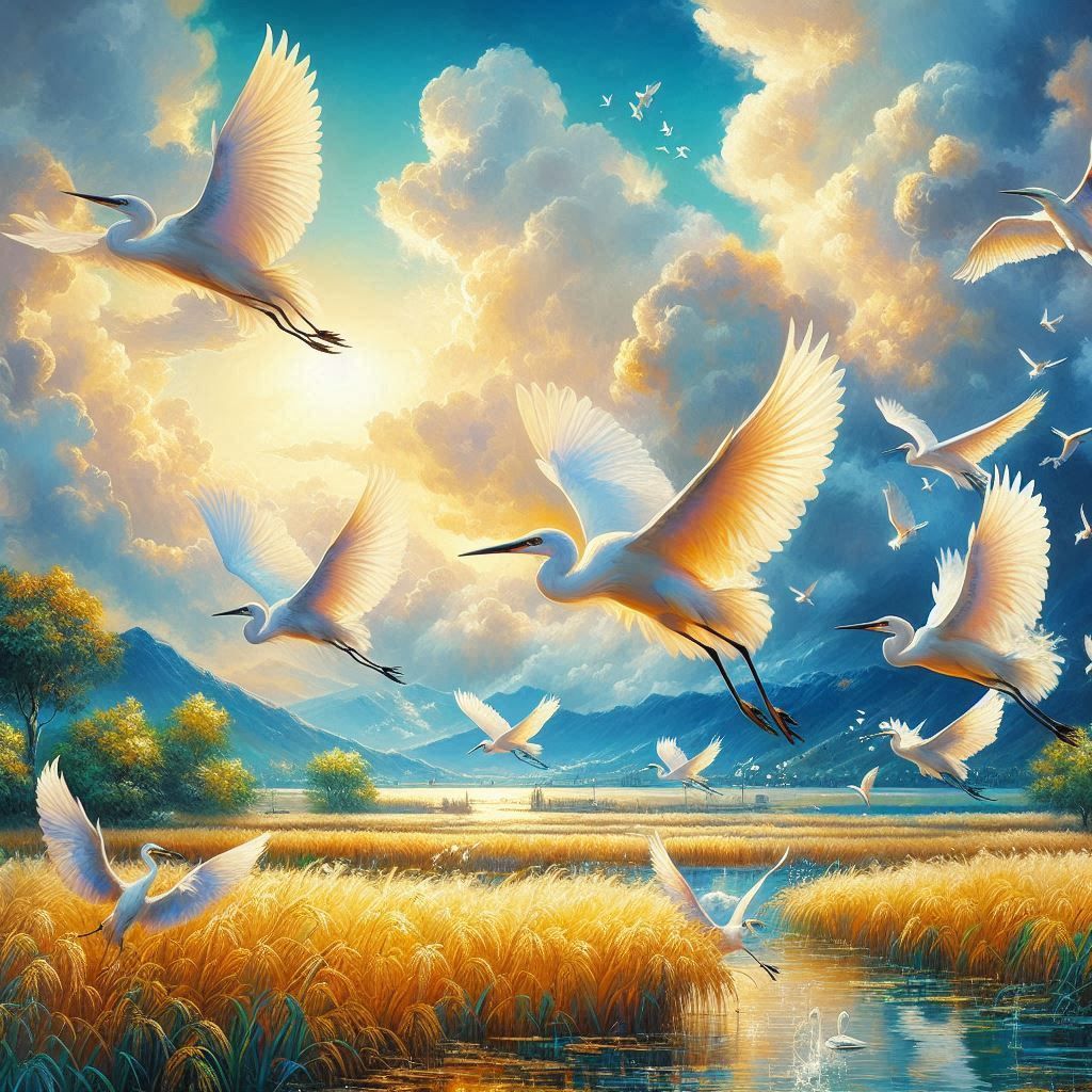 Des aigrettes volantes dans les rizières du désert_026