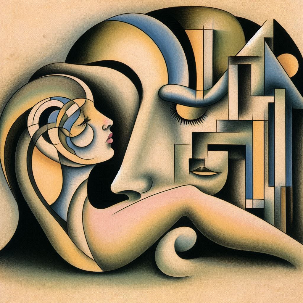 les âmes bouleversés ,en 1954, tableau surrealiste  peinture à l'huile sur toile tendue à la façon de Jean Arp_