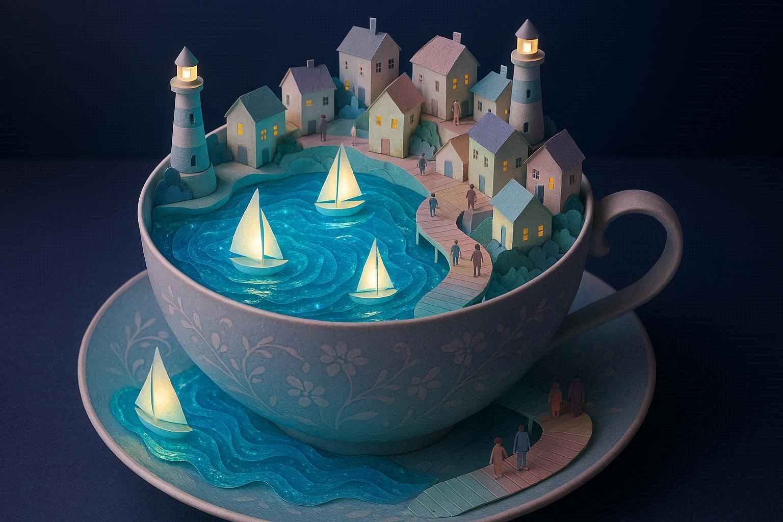 Dreams_Un diorama en papier fantaisiste représentant un petit village côtier_027