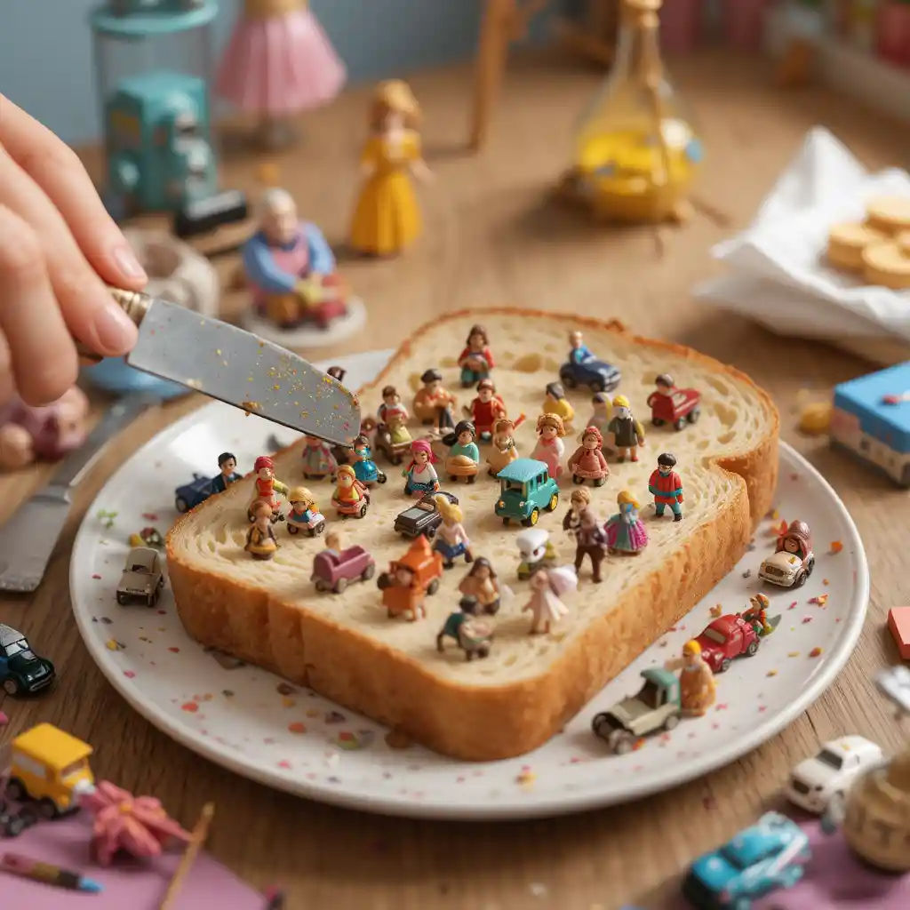 Knife is pasting these toys by crushing them like butter on the bread and making toast