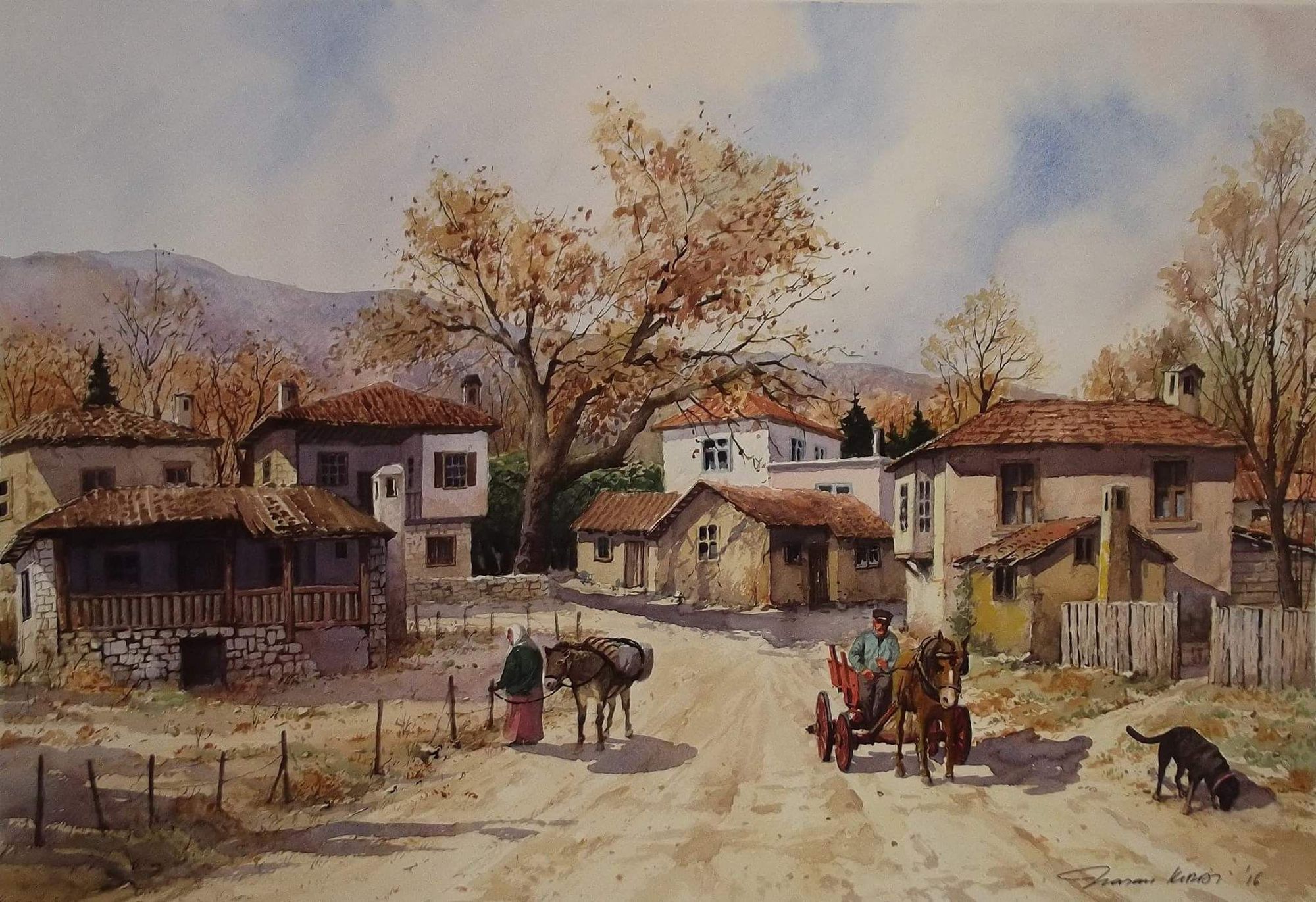 <lora:bulgarian houses:1.0> rural landscape village 