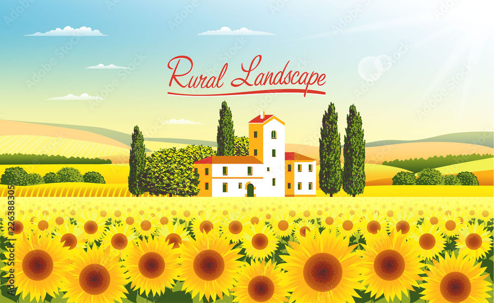 rural landscape . sunflowers surrealism Salvador Dali matte background melting oil on canvas