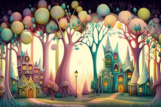 black sabat whitches  abstract vector fractal, wave function, Zentangle, 3d shading vibrant colors Candyland wonderland gouache swirls detai...