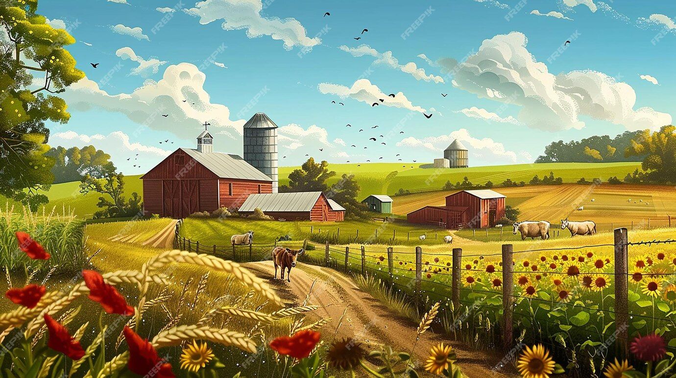 rural landscape ,farm surrealism Salvador Dali matte background melting oil on canvas