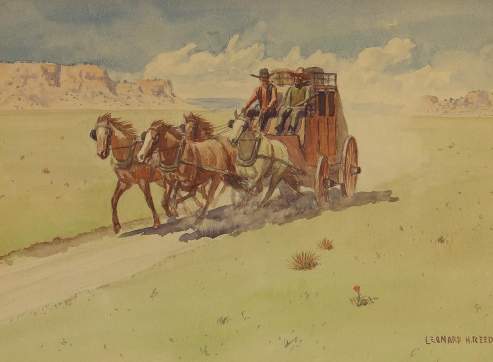 American old west wagon with two horses watercolor Mark Brooks and Dan Mumford, comic book art, perfect, smooth