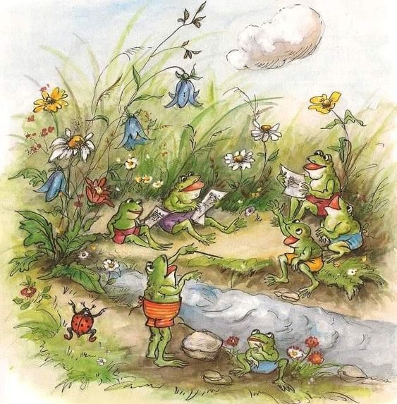 Rural landscape river ,frogs musicants,wheat fields ,wild herbs and grasses intricate details, HDR, beautifully shot, hyperrealistic, sharp...