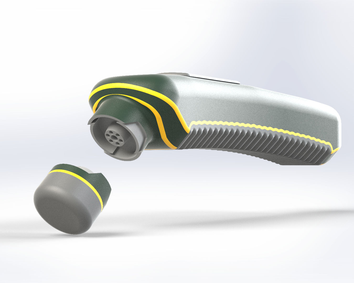 this is an image is a handheld electronic shoe polisher. please make an image of a man using the product on a shoe