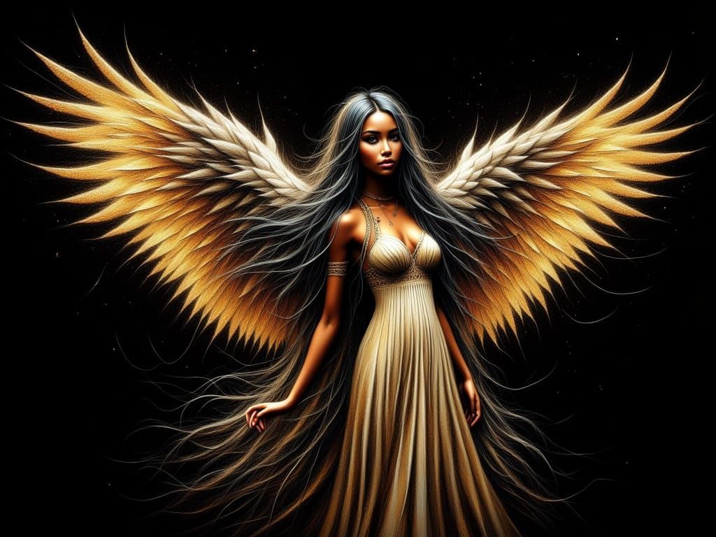 the angle flies into the sky 