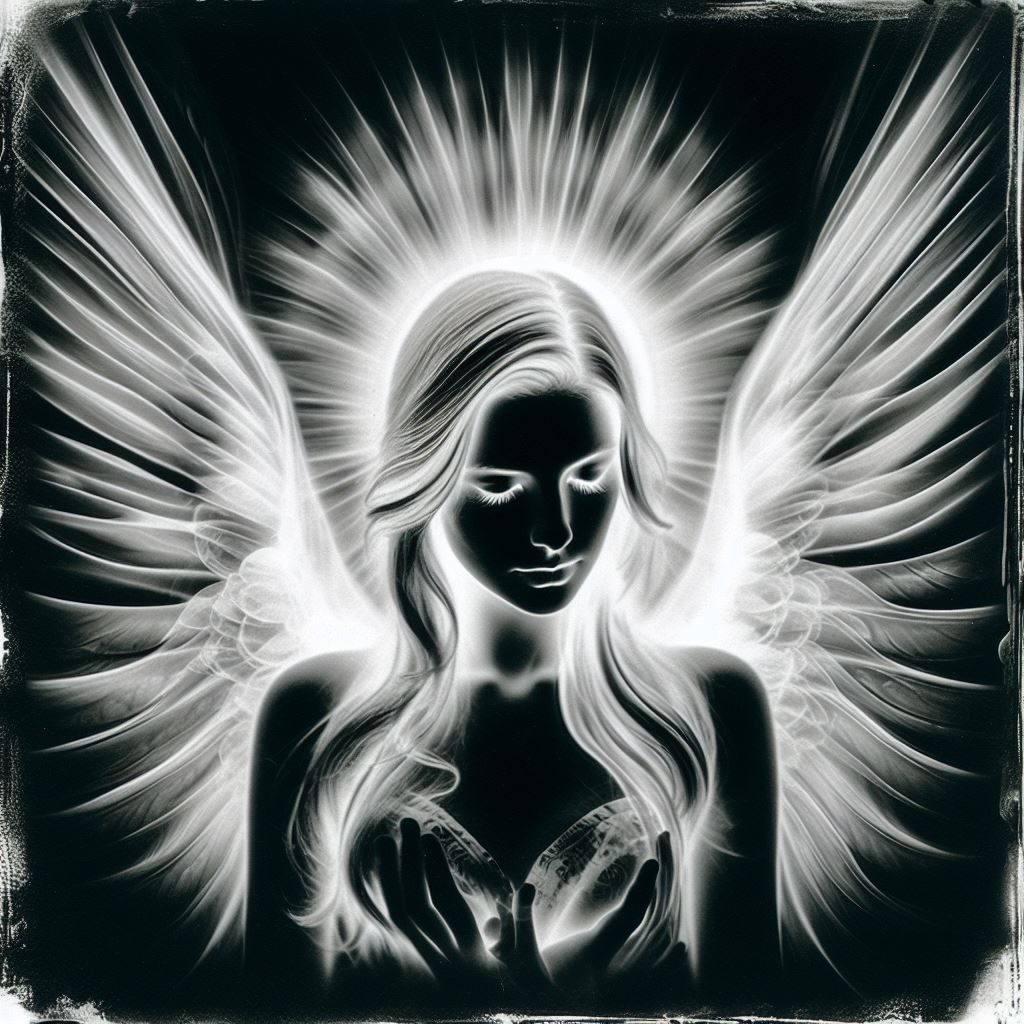 Gothic lotus,  Kids Crayon drawings ,surreal (child's drawing )of a goth woman, swimming in  blackness, skulls,rose, symbols   rayograph Ma...