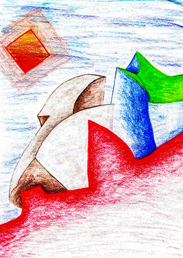 A landscape of surreal cubism abstract vector fractal, wave function, Zentangle, 3d shading 