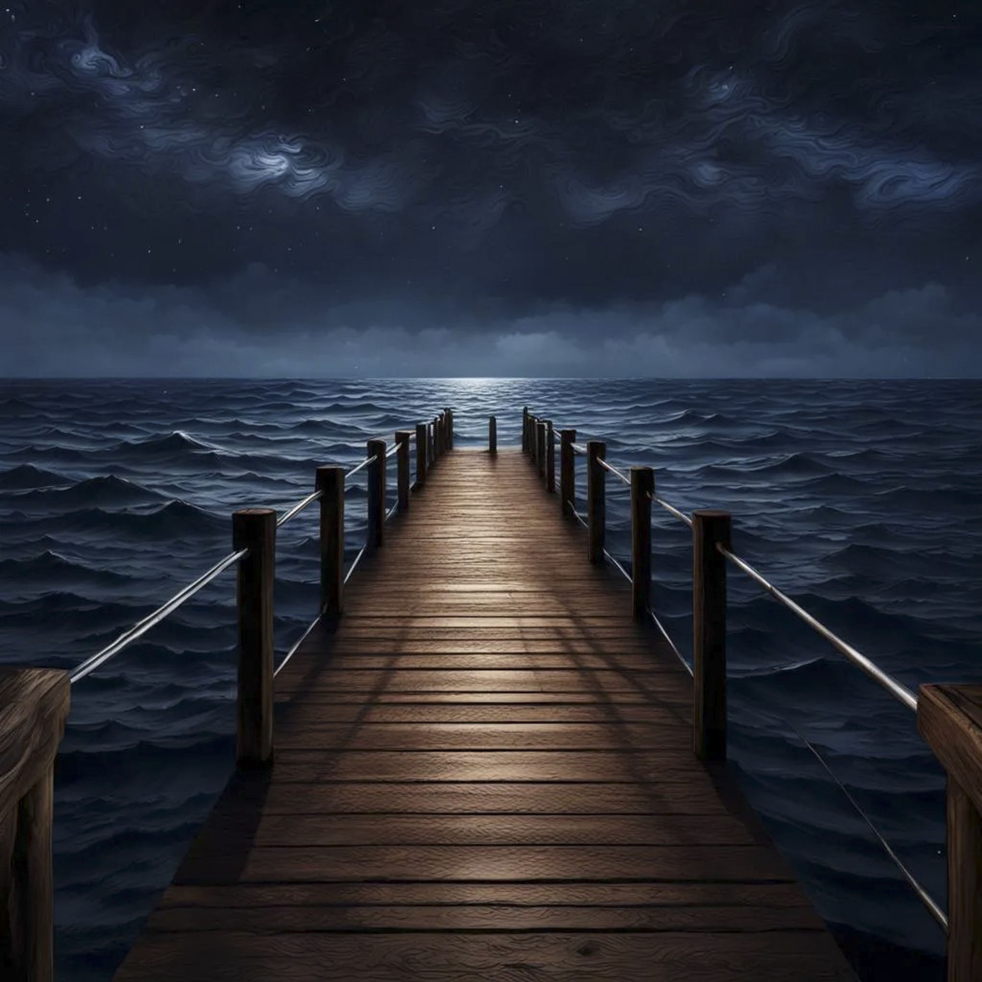 the sea at night with moon